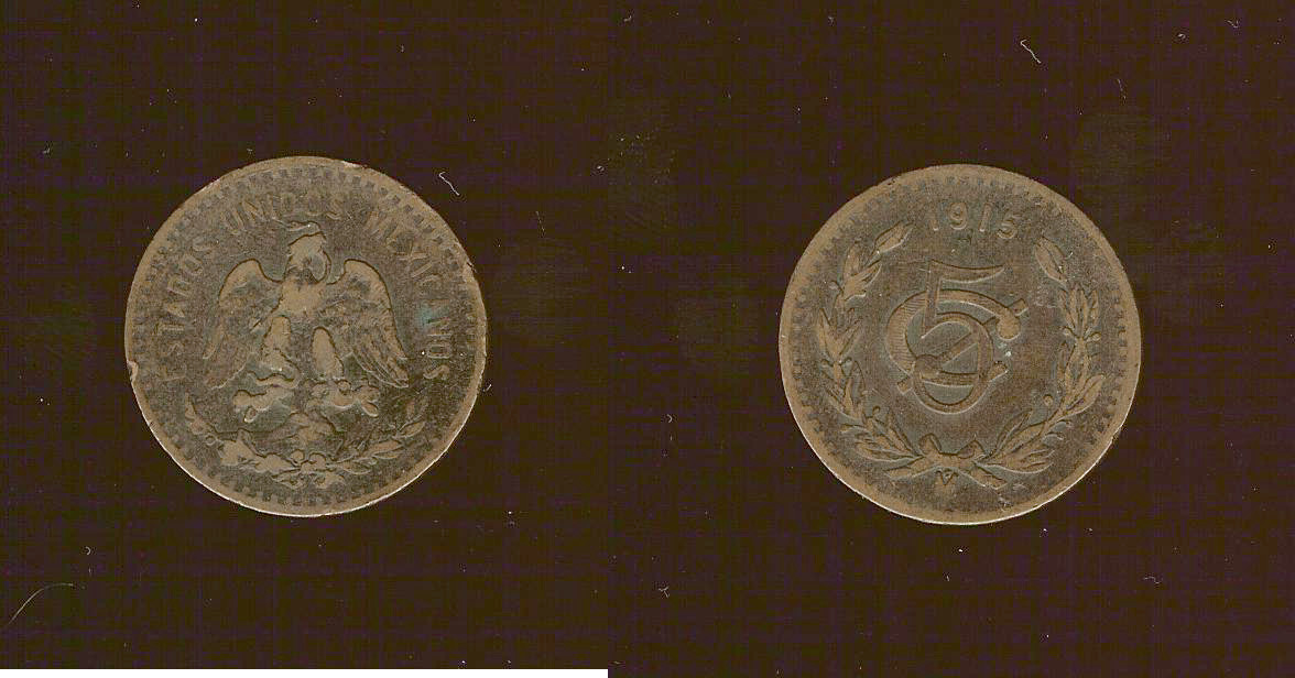 Mexique, République  5 Centavos 1915 Mexico City TB+